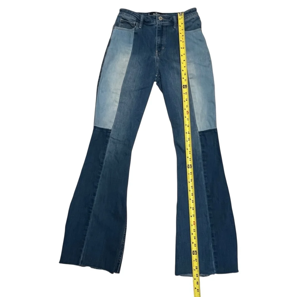 Hollister Two-Tone Blue Patchwork Flare Jeans - Picture 8 of 14